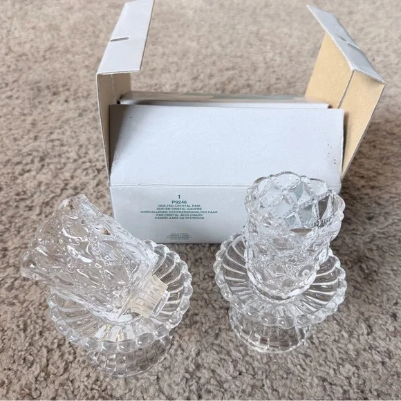 Vintage PartyLite Quilted Crystal Votive or Taper Candle Holder Pair P9246 - Picture 2 of 8